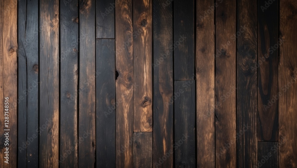 Poster dark wooden plank texture backdrop with abstract pattern and ample empty space for customizable temp