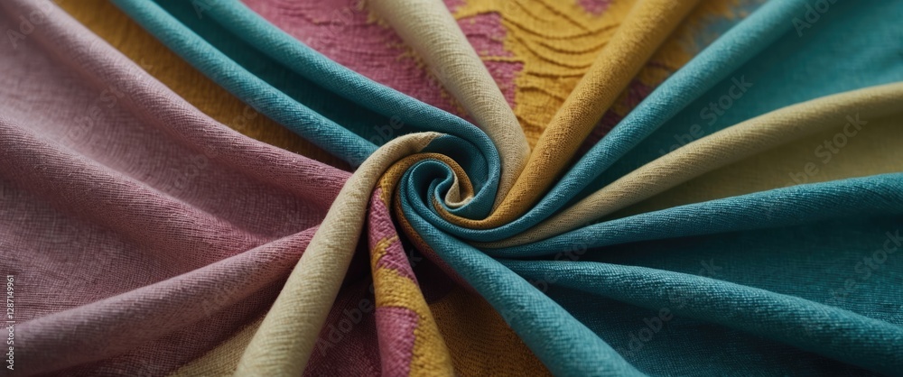 Poster colorful fabric texture with abstract patterns showcasing a spiral design ideal for backgrounds and 