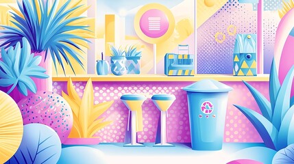 Fototapeta premium Modern Still Life Illustration with Sustainability Theme, Vibrant Colors and Creative Design