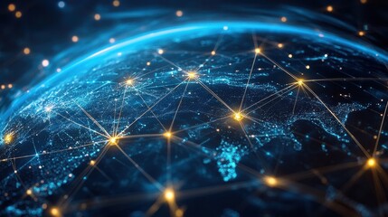 Obraz premium Digital globe with connected trade routes, global network, world trade. 