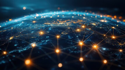 Obraz premium Digital globe with connected trade routes, global network, world trade. 
