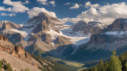 Majestic Mountain Landscape in Montana with Stunning Peaks and Lush Valley Under Clear Blue Sky Ideal for Text Overlay