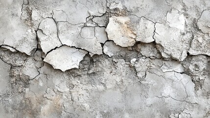 A cracked and damaged concrete wall shows texture and decay