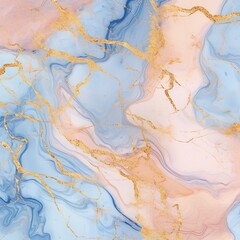 Naklejka premium Abstract Fluid Art: Blue, Pink, and Gold Swirls