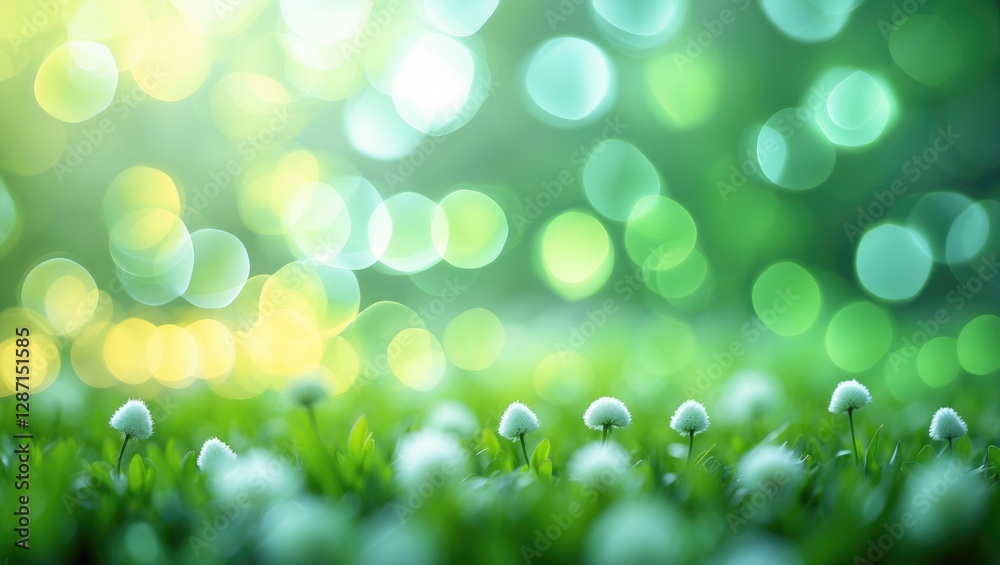 Poster vibrant green natural bokeh background with abstract blur effect creating a serene spring atmosphere