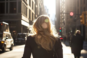 Fototapeta premium Businesswoman walking on city street