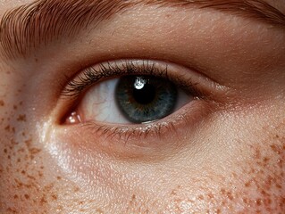 Fototapeta premium Close-up of a human eye with freckles.