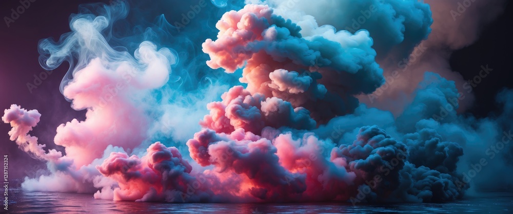 Poster colorful and dynamic swirling smoke clouds in a mystical atmosphere creating a sense of movement and