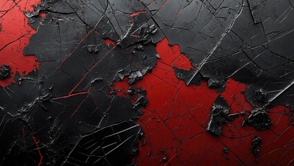 Weathered black and red metal texture featuring deep scratches and cracks creating a dynamic industrial background for various design projects.