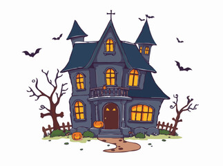 Spooky Haunted House Vector Illustration for Halloween