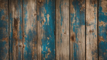 Naklejka premium Weathered blue and brown wooden texture with rustic charm ideal for design, fashion, and abstract backgrounds in creative projects.