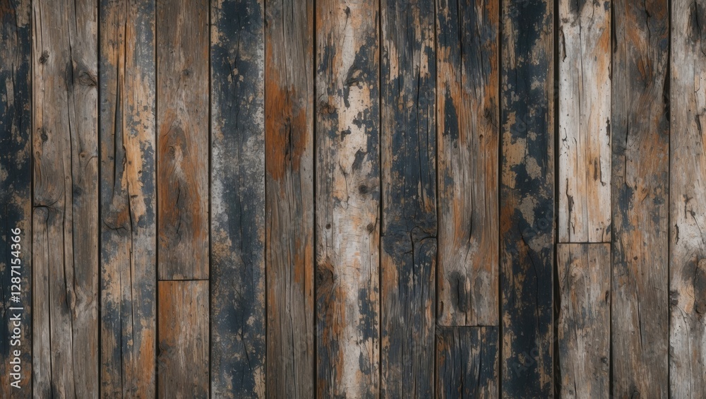Poster rustic weathered wooden texture with peeling paint and intricate patterns for use in design and arti