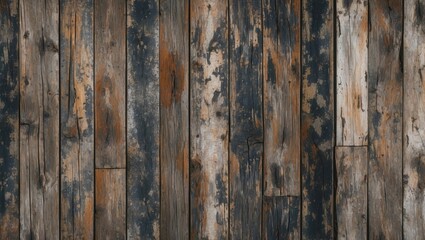 Naklejka premium Rustic weathered wooden texture with peeling paint and intricate patterns for use in design and artistic projects.
