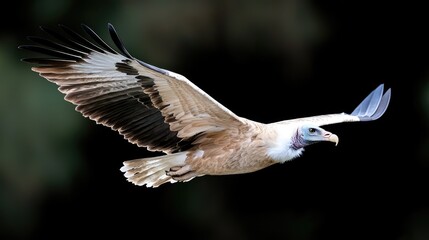 Vulture in flight, dark background, wildlife