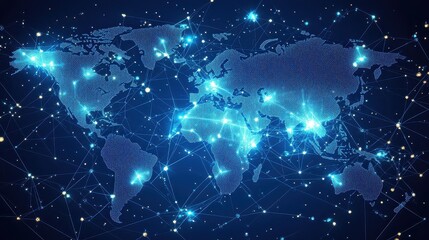 Obraz premium Global social media network, Digital world map with users worldwide connections.