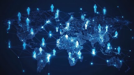 Global social media network, Digital world map with users worldwide connections.