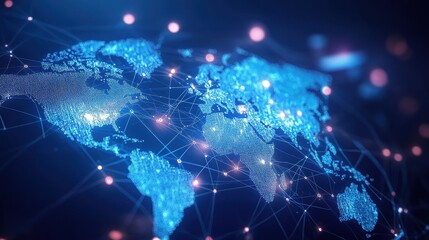 Obraz premium Global social media network, Digital world map with users worldwide connections.
