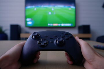 Enjoying a gaming session on a big screen with a controller in hand