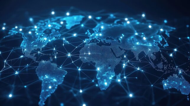 Global social media network, Digital world map with users worldwide connections.