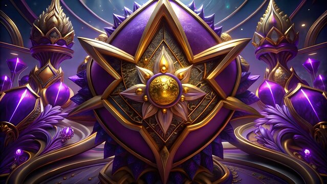 Ornate Purple and Gold Star Shield - Powered by Adobe