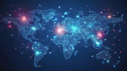 Obraz premium Global social media network, Digital world map with users worldwide connections.