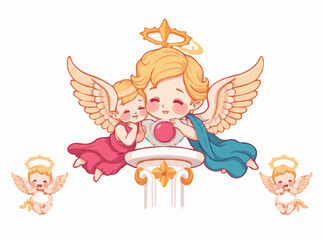 Fototapeta premium Baroque Angelic Cherubs and Putti Vector Illustration