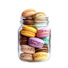 A Glass Jar of Colorful Macarons Isolated on Transparent Background