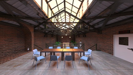 レンガの壁のミーティングルーム　3DCGレンダリング