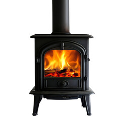 A Strong Gusty Flame from a Wood Burning Stove Isolated on Transparent Background