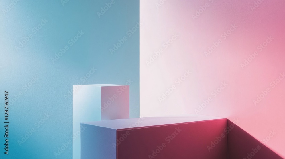 Poster Geometric shapes and soft pastel colors create a minimalistic and serene atmosphere in an abstract interior setting. Generative AI