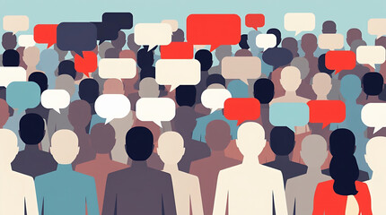 Social Media Communication Network with Diverse People Silhouettes and Speech Bubbles for community engagement, public relations and marketing materials.
