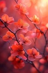 Sunlit leaves and blossoms come alive in a stylized depiction capturing the warmth of summer. A blend of colors showcases the vitality of nature in this digital artwork evoking a serene atmosphere.