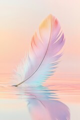 Naklejka premium Pastel feather reflected in calm water surface 