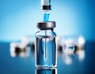 Vaccine fluid inside syringe with medical science concept