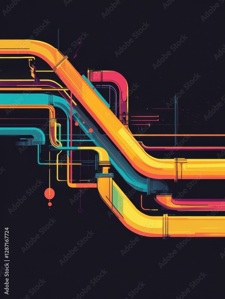Poster Minimalist infographic illustrating gas pipelines and flow design for efficient energy distribution. Generative AI