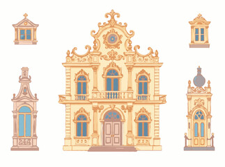 Luxurious Rococo Architecture Elements Vector Set