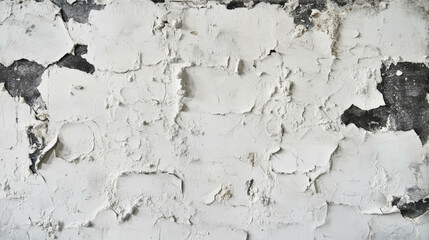 Obraz premium Weathered brick wall with white crumbling plaster texture for rustic design and background use