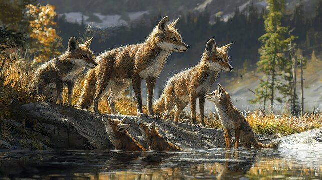 Adaptive evolution of isolated mammals coyotes near water in a natural landscape