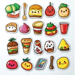 Whimsical food stickers creative design studio digital content bright background playful viewpoint fun concept