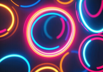 Abstract Neon Circles Glowing Bright Colorful Dynamic Background