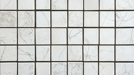 Elegant white square tiles with dark grey grout for interior design and architecture