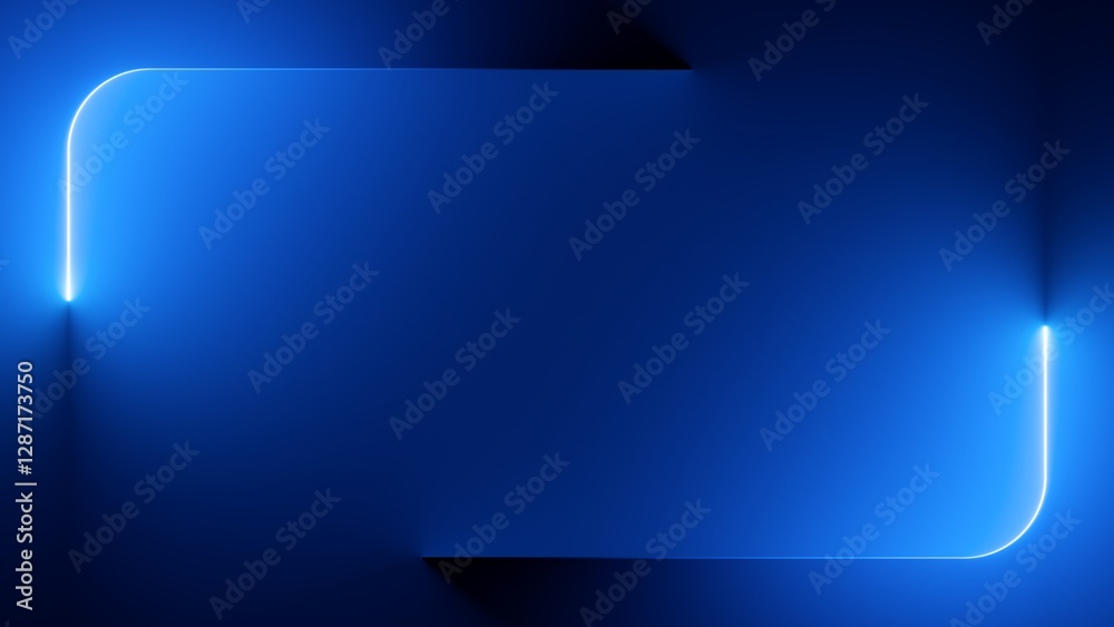 Fototapete abstract minimalist blue background. linear neon frame with glowing rounded corners. 3d rendering