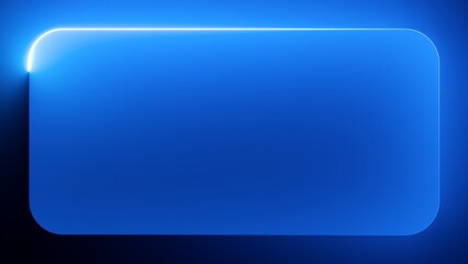 Abstract minimalist blue background. Linear neon frame with rounded corners. Bright light leaves glowing trail. 3d rendering