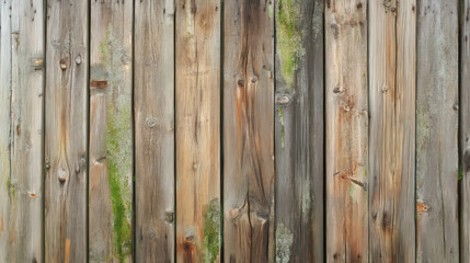 Weathered wood texture with bright green moss for rustic decor and design