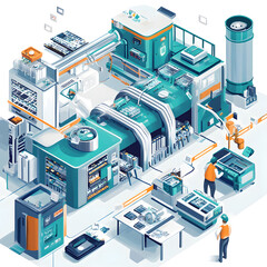 Detailed illustrations showing the recycling process of electronic waste and its transformation into valuable materials in the circular economy.