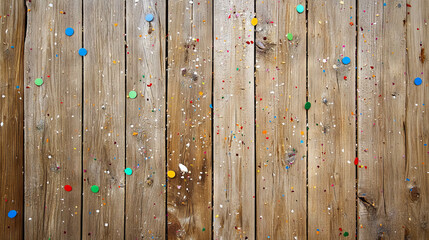 Vibrant confetti on rustic wooden background for festive design and decoration