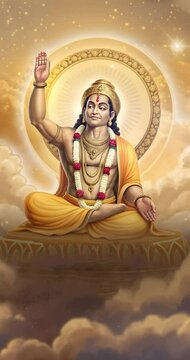 depicting a noble king with a holy aura waving his hand.