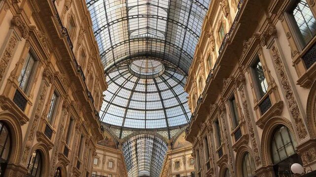 Interior of Galleria Vittorio Emanuele II shopping gallery in Milan, Italy