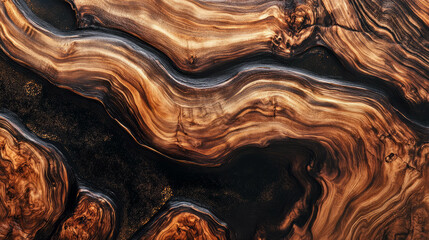Natural wood texture with dark resin veins and smooth patterns for artistic design