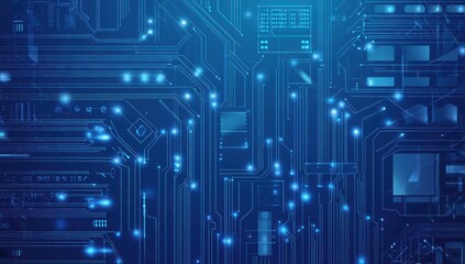 Abstract Circuit Board Technology Background with Blue Glow Effects